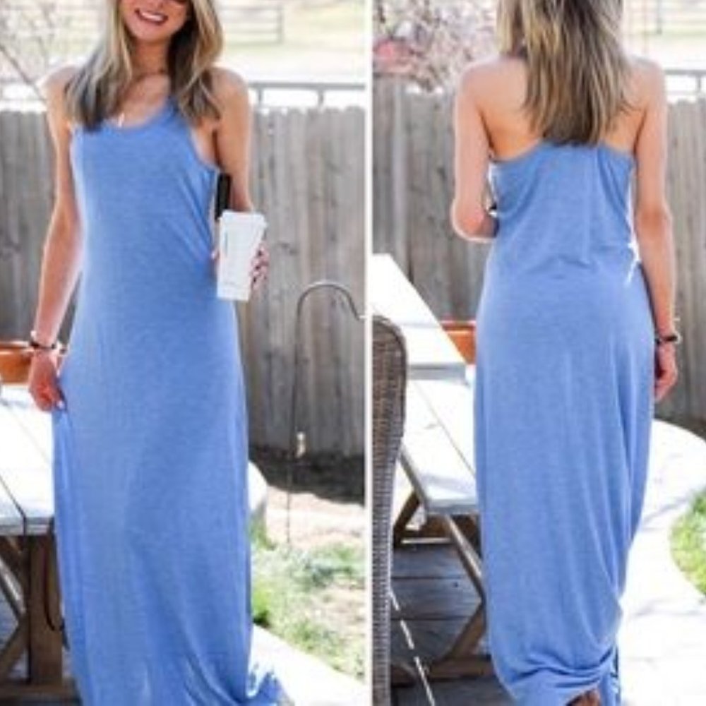 RACERBACK KNOTTED MAXI DRESS IN BLUE